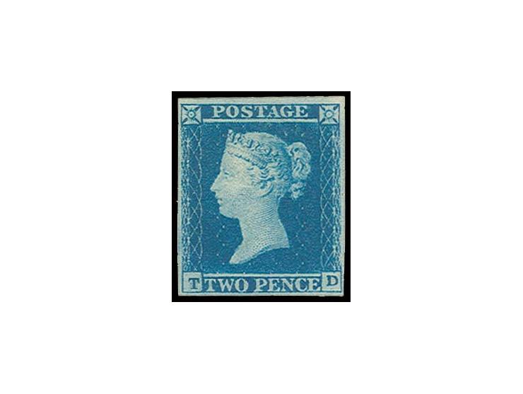 2 d. blue, plate 4, TD, good to large margins, very fresh, unused with large parts o.g., very fine, certificate Louis BPP