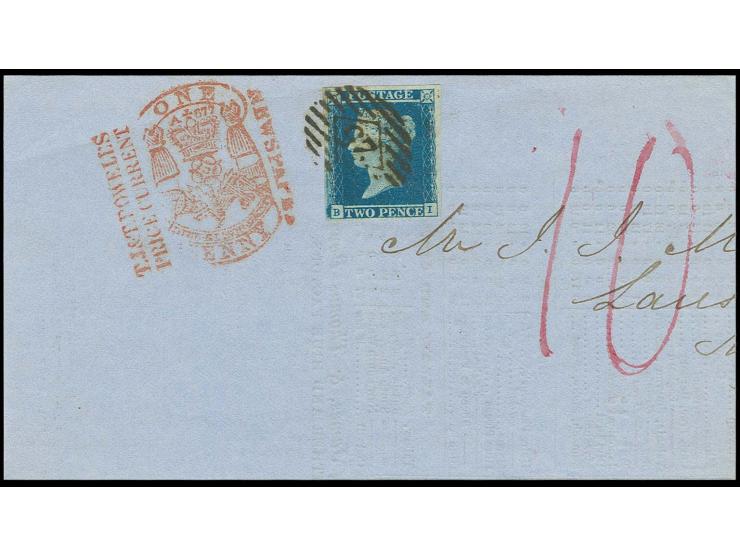 2 d. blue, plate 4, good margins, neatly tied by numeral "25" to large part of printed matter to Lausanne, Switzerland with a