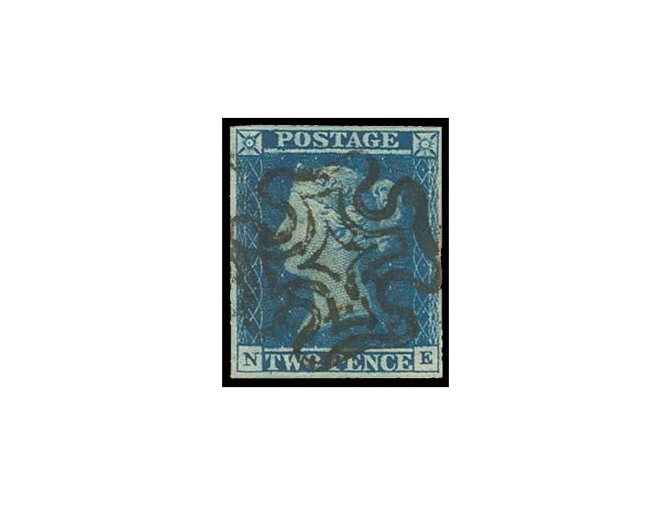 2 d. deep full blue, plate 3, NE, good to wide margins with clear central black MC, very fine, signed Pröschold BPP