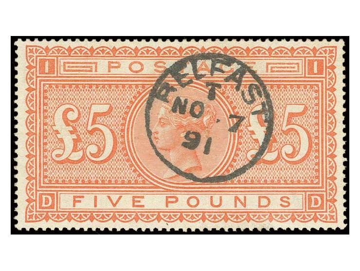 5 £ orange, fresh deep colour and well centered, used by clear central strike "BELFAST NO 7 91"; extremely fine