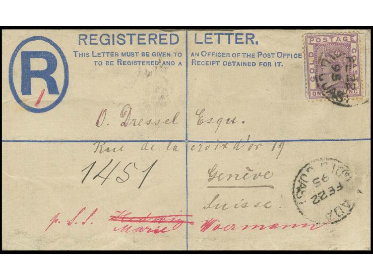 1888, Victoria 1 sh. violet, tied by cds. "ADA SE 22 95" to registered letter 2 d. blue to Switzerland, endorsed "p. S.S. Mar