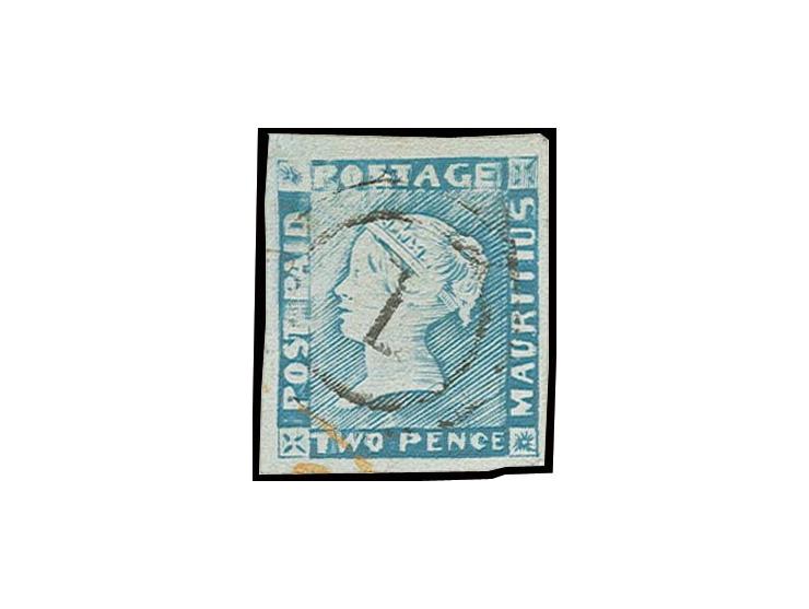 2 d. blue, good to wide margins, neatly cancelled with central "1", very fine