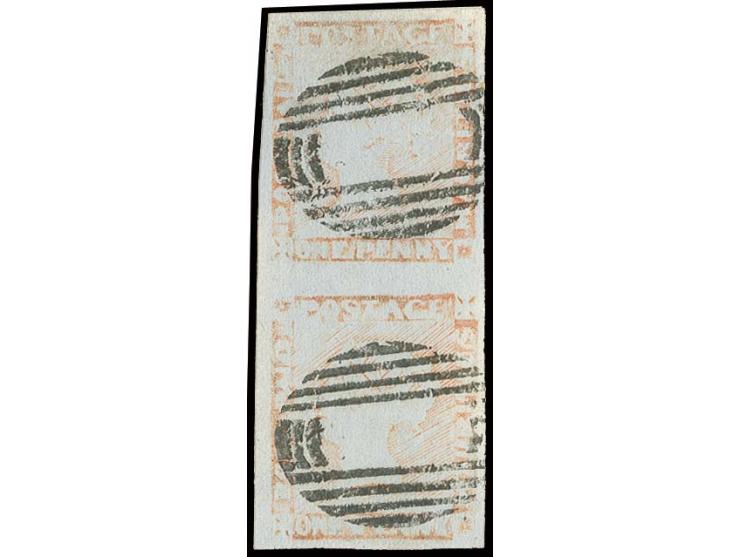 Latest impressions 1 d. red, vertical pair with wide margins, neatly cancelled, very fine, sign. Köhler and Calves