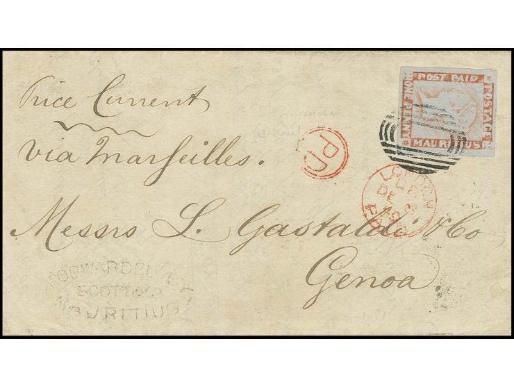 1 d. red with good to wide margins, tied by barred oval to cpl. printed matter via London to Genova, Italy, showing on front 
