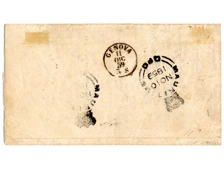 1 d. red with good to wide margins, tied by barred oval to cpl. printed matter via London to Genova, Italy, showing on front 