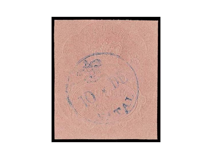 1857/61, embossed issue 3 d. rose, good margins and nice embossing, used by clear blue date stamp; faint thinning at left out