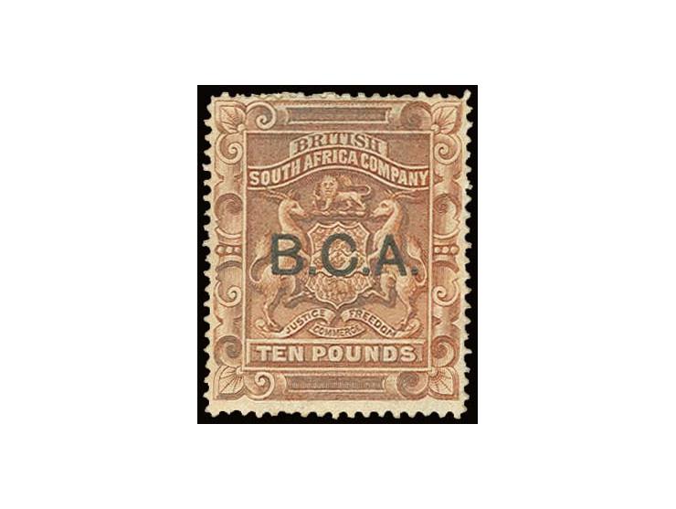 1891/95, B.C.A. 10 £ brown, regummed and somewhat sulphurised, still attractive copy of this rare stamp, certificate BPA (201