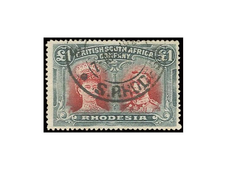 1910, Doublehead 1 £ red/black, perforated 15, used, some short perfs and a little unfresh otherwise fine, certificate RPSL
