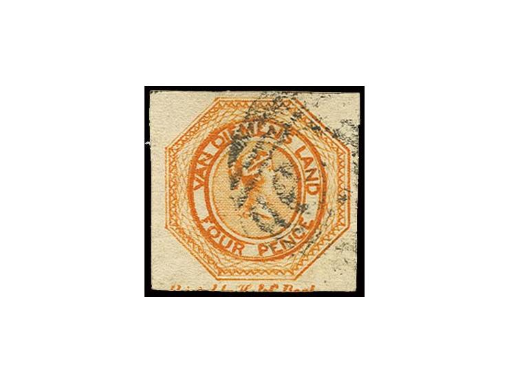 plate II, 4 d. orange, good to large margins with part of imprint "Printed by H&C Best", used, fine and scarce, certificate B