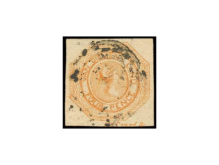 4 d. dull orange, wide margins, marginal inscription "C.W. Coard Sc.", used, fine and rare