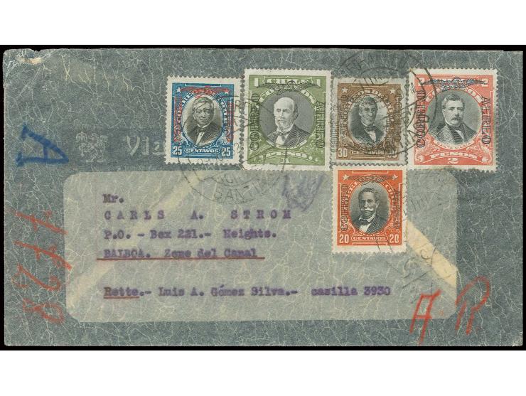 1928/32, 30 c. brown with double overprint, one inverted, with additional franking, tied by cds. to registered cover to Balbo