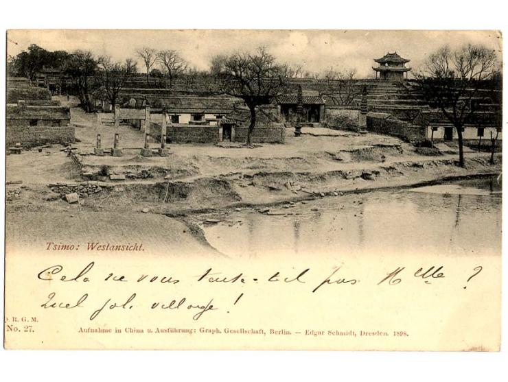 1902/08, 4 c. brown on postcard from "TANGSHAN 10.9.01" with combination franking French PO 10 c. to Belgium with arrival mar