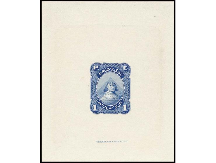 Essay 1p. blue in block format with inscription "National Bank Note Co. N.Y", fine