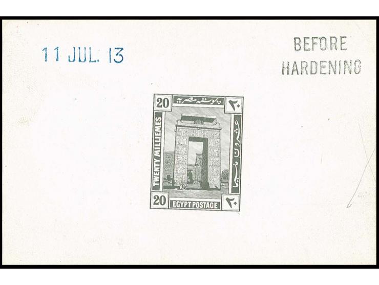 20 m., proof on glazed card, dated "11 JUL. 13", handstamp "BEFORE HARDENING", very scarce