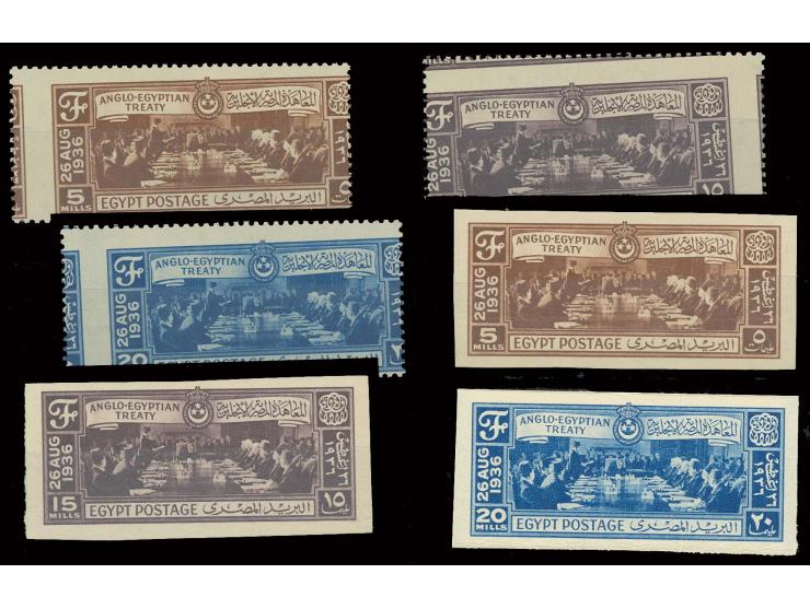 5-20 m. with oblique perforation, and imperforated with "cancelled" on reverse (2 stamps creased)