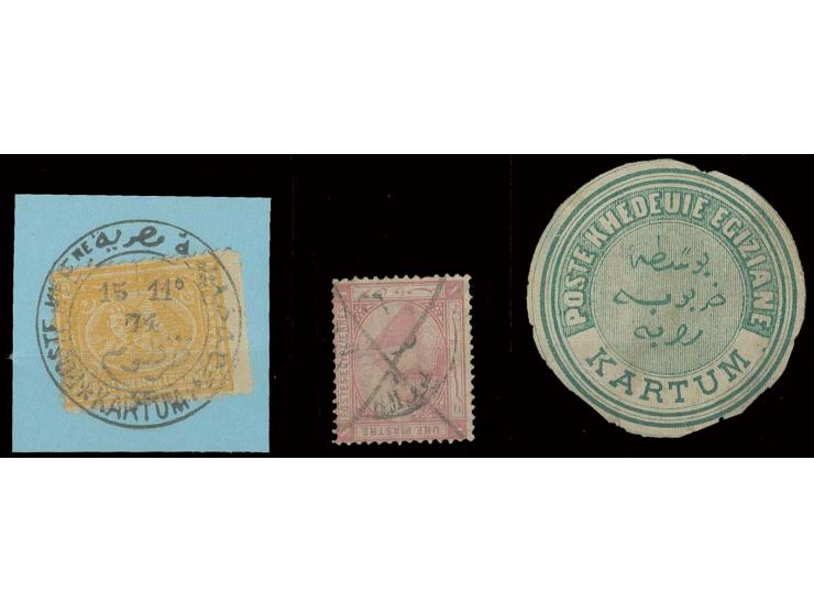 CANCELLATIONS: "POSTE KHENE KARTUM 15 11 74", large part of bilingual double circle on 1872, 2 pia. yellow, very rare, only a