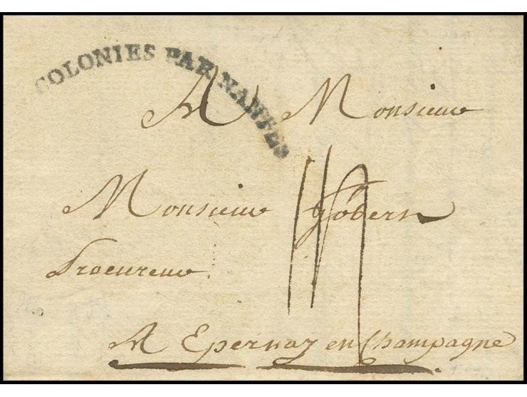 1792, entire letter from Port-au-Prince to France, showing on front clear bowed "COLONIES PAR NANTES", very fine