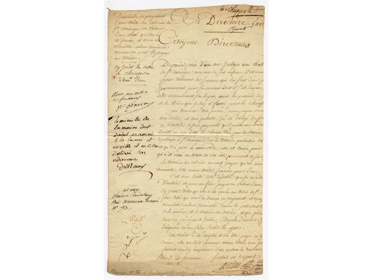 1797, "Barras" (Paul Jean, leader of the French revolution), original signature on large part of document, referring to the C
