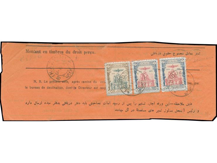 1915, 2 kr. (2) and 5 kr., tied by cds. of Lahidja to Barnameh to Kazvin