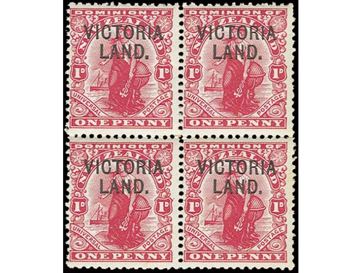 ANTARCTIC EXPEDITIONS: VICTORIA LAND: 1911, 1 d. carmine, block of four, unmounted mint, fine