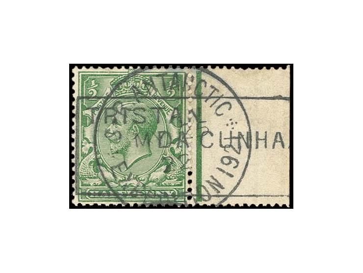 1921, Shackleton-Rowett-Expedition: GB ½ d. with framed "TRISTAN DA CUNHA" and "S.R. ANTARCTIC Expedition 1921/MY 25 22", sca