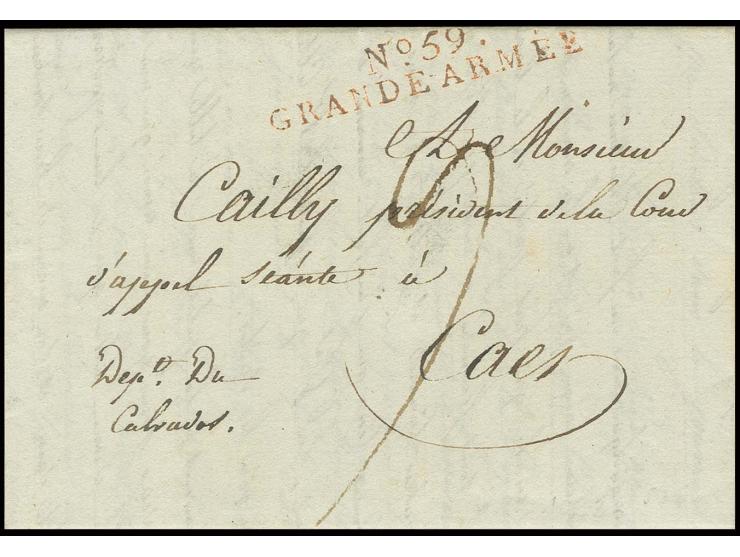 1808, kompletter Faltbrief, geschrieben in Danzig am 29. April 1808 mit klarem roten L2 "No 59 GRANDE-ARMEE" nach Caen, gute 