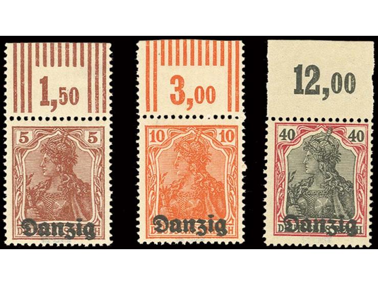 Unverausgabte 5-40 Pfg. je als Oberrandstück, postfrisch bzw. Falz im Oberrand, Kabinett, sign. Kniep BPP