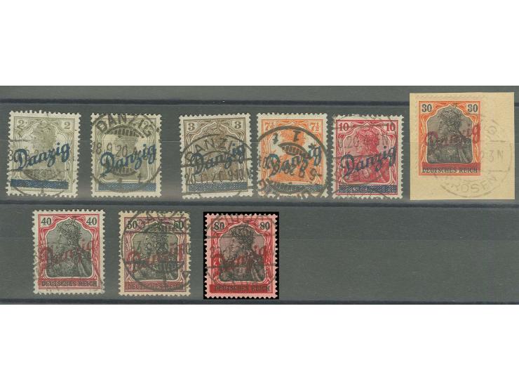 1920, Kleiner Innendienst 2-80 Pfg. komplett, sauber gestempelt bzw. 30 Pfg. auf Briefstück, jeweils sauber gestempelt, Kabin