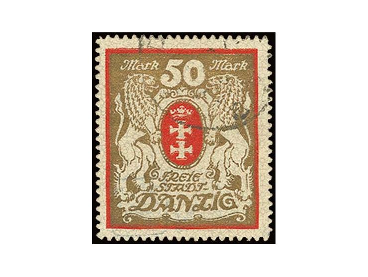 1922, Großes Wappen 50 M. rot/gold, Wasserzeichen X, sauber gestempelt, Kabinett, sign. Infla/Kniep BPP