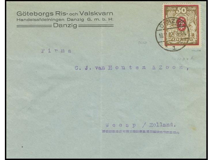 50 M. lilarot/gold, Wasserzeichen X, mit sauberem Stempel "DANZIG 18.11.22" auf portogerechtem Brief nach Weesp, Brief einmal
