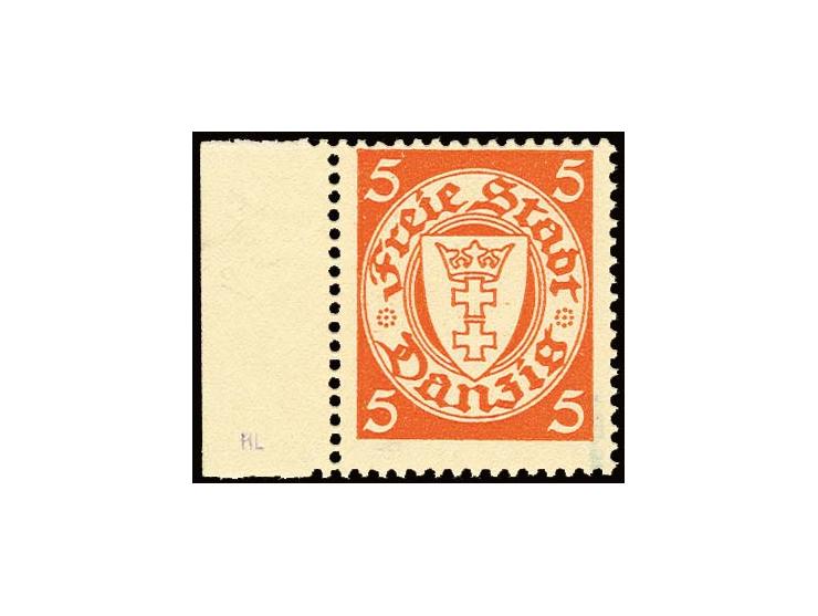 1924, Staatswappen 5 Pfg. rötlichorange, linkes Randstück mit stehendem Wasserzeichen, postfrisch, Kabinett, sign. Kniep BPP