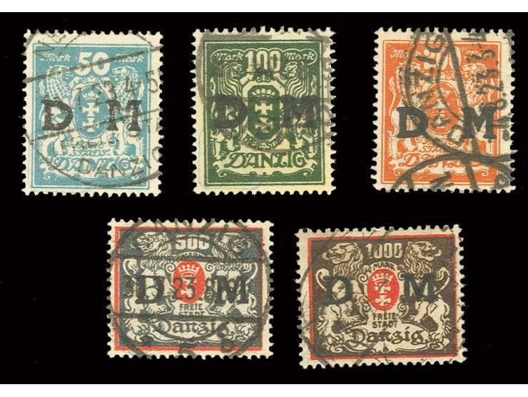 1923, 50-1000 M., je sauber gestempelt, 200 und 1000 M. jeweils einige winzige Zahnverkürzungen, Kabinett, sign. Infla
