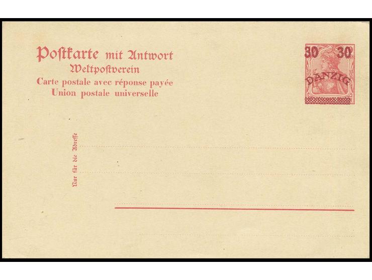 GANZSACHEN: 1920, 30 Pfg. auf Urkarte Deutsches Reich Doppelkarte 10 Pfg., ungebraucht mit leichten Randunebenheiten, Fotoatt