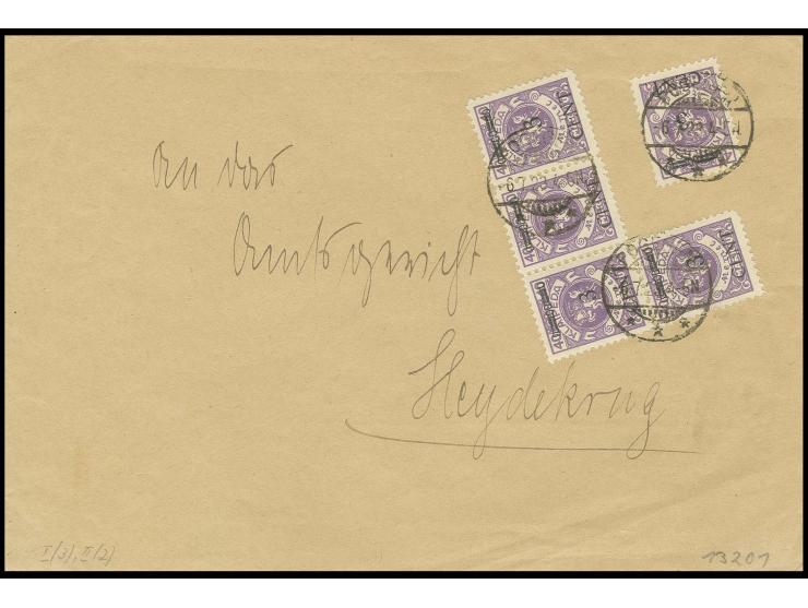 1923, 3 C. auf 40 M. (5) auf Brief von "POGEGEN 6.7.23" nach Heydekrug