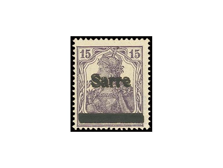1920, "Sarre" auf Germania: 15 Pfg. grauviolett mit doppeltem Aufdruck der Abart "N", postfrisch, Pracht, sign. ArGe Saar und