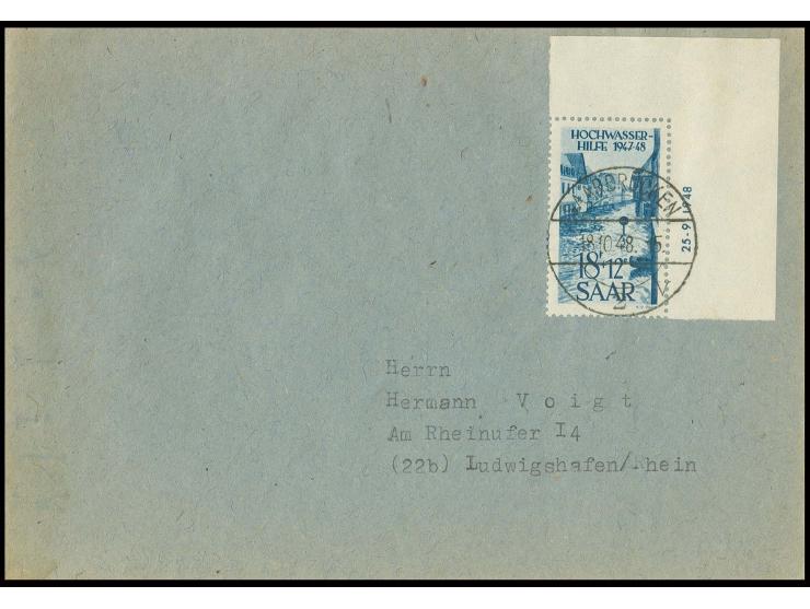 18 Fr. aus der rechten oberen Bogenecke mit Druckdatum "25.9.1948" als portogerechte Einzelfrankatur auf Brief von "SAARBRÜCK