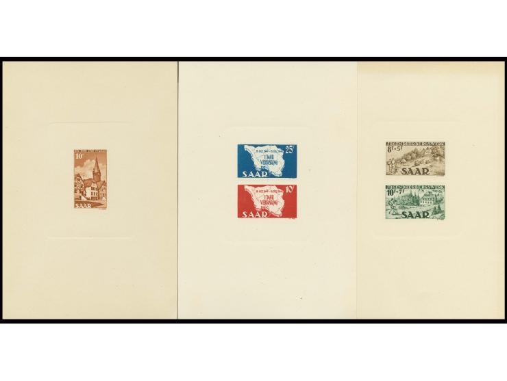 1948/50, Verfassung 10 und 25 Fr., Jugendherbergswerk 8 und 10 Fr. und Ottweiler 10 Fr. als Ministerblocks auf Kartonpapier, 