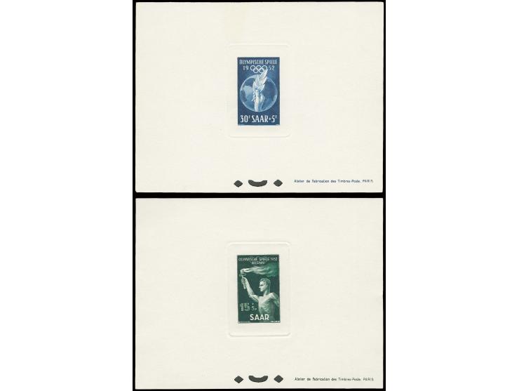 1952, Olympische Sommerspiele 15 und 30 Fr. als Ministerblocks auf Kartonpapier, ohne Gummi wie verausgabt
