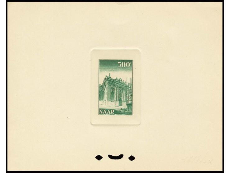 Freimarken 1-500 Fr., 8 verschiedene epreuve d'artist in grün/dunkelgrün im Blockformat auf Kartonpapier, ohne Gummi wie vera