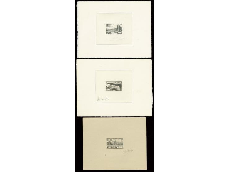 3, 12 und 30 Fr. als epreuve d'artist in schwarz im Blockformat auf Kartonpapier (12 Fr. auf dünnem Papier), ohne Gummi wie v