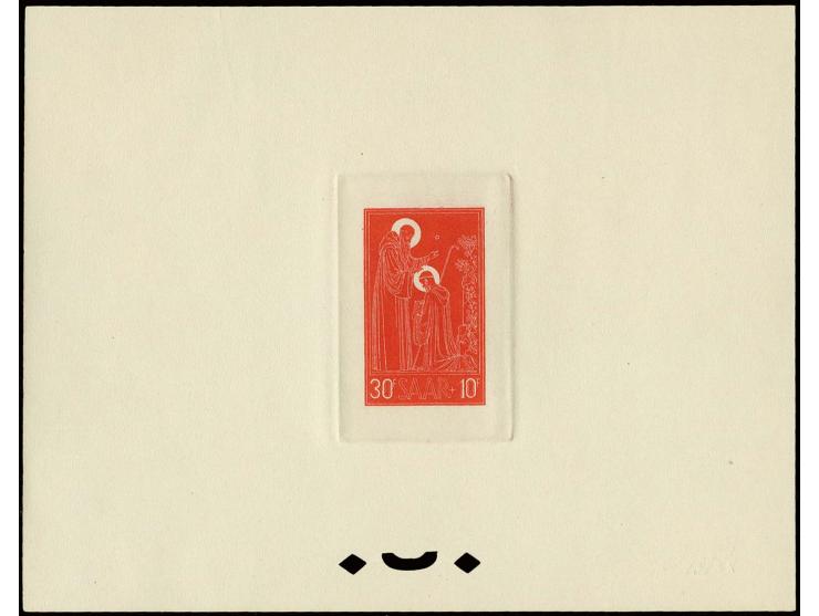 Abtei Tholey 15 Fr. als epreuve d'artist im Blockformat auf Kartonpapier, ohne Gummi wie verausgabt, 5 Stück in rot, violett,