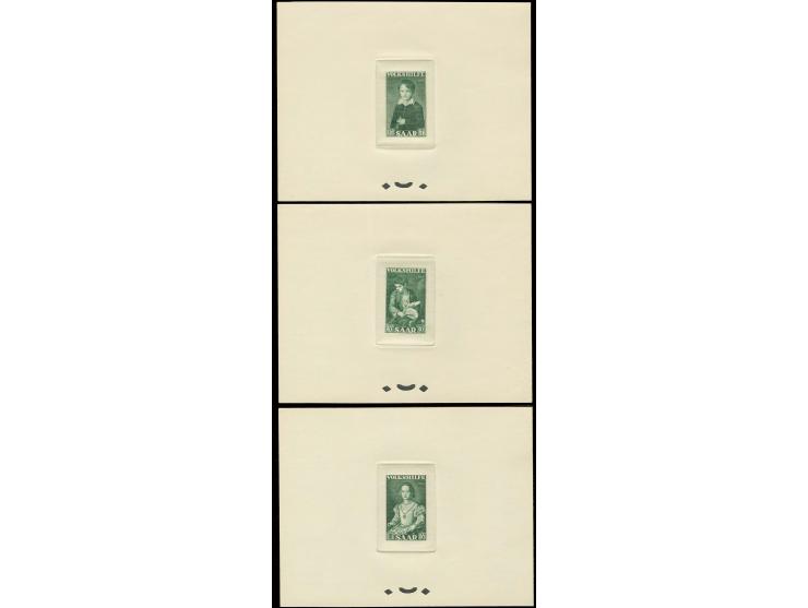 5-15 Fr. kpl. als epreuve d'artist in grün im Blockformat auf Kartonpapier, ohne Gummi wie verausgabt