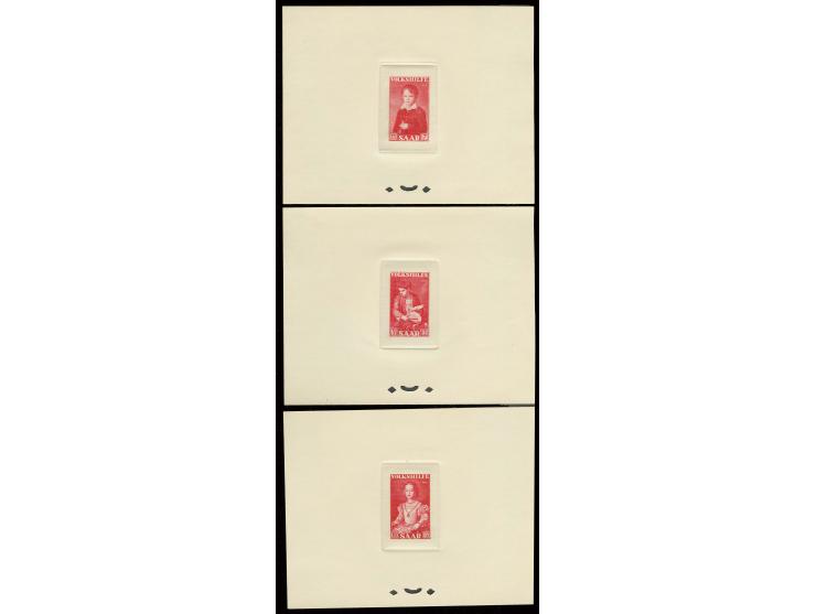 5-15 Fr. kpl. als epreuve d'artist in rot im Blockformat auf Kartonpapier, ohne Gummi wie verausgabt