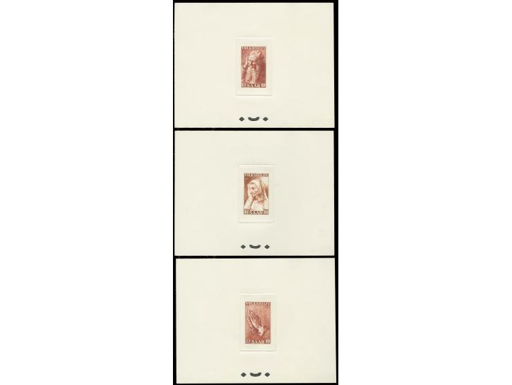 5-15 Fr. kpl. als epreuve d'artist in braun im Blockformat auf Kartonpapier, ohne Gummi wie verausgabt