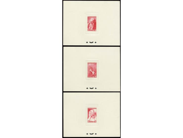 5-15 Fr. kpl. als epreuve d'artist in rot im Blockformat auf Kartonpapier, ohne Gummi wie verausgabt