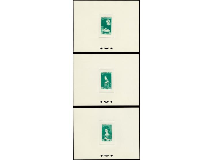 5-15 Fr. kpl. als epreuve d'artist in grün im Blockformat auf Kartonpapier, ohne Gummi wie verausgabt