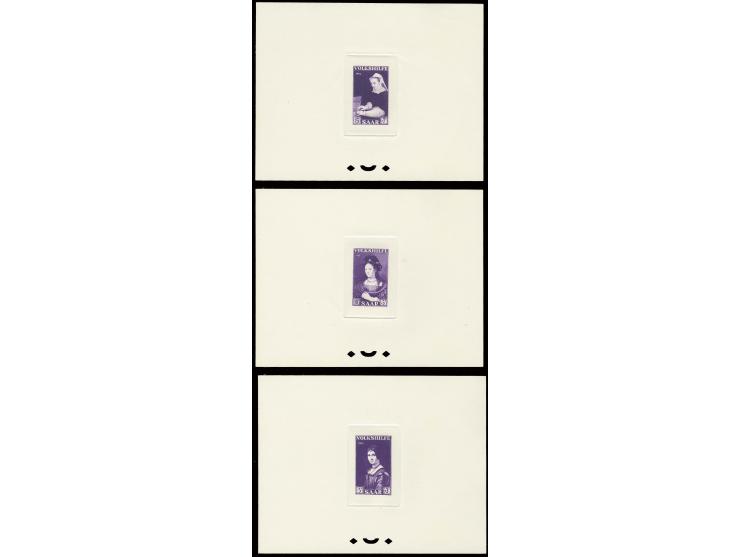 5-15 Fr. kpl. als epreuve d'artist in violett im Blockformat auf Kartonpapier, ohne Gummi wie verausgabt