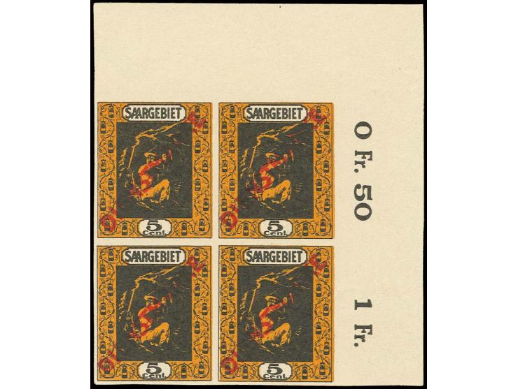 5 C. ungezähnt im 4er-Block aus der rechten oberen Bogenecke, postfrisch, sign. Dr. Schneider (Mi. 880,-)