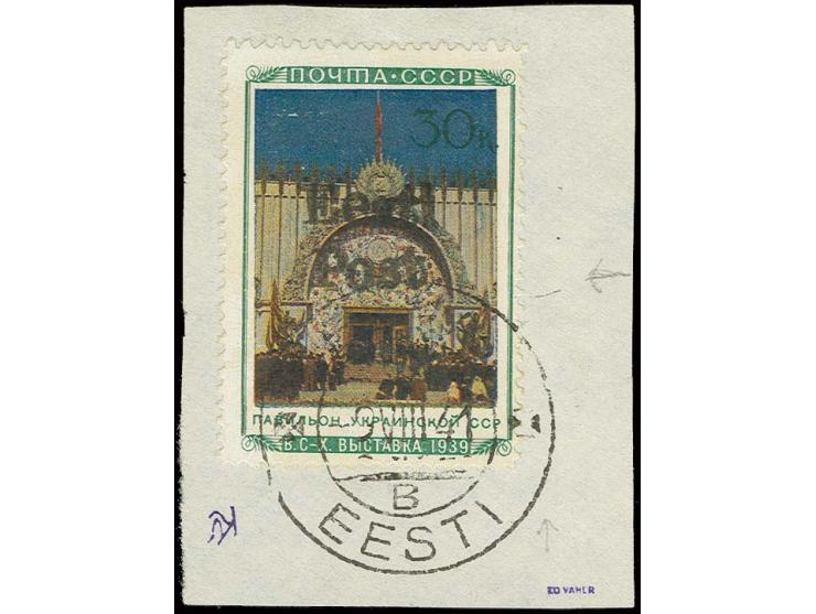 Ukrainische SSR 30 K., mit sauberem Stempel "ELVA B 9 VIII 41" auf Briefstück, Kabinett, u.a. sign. Vaher
