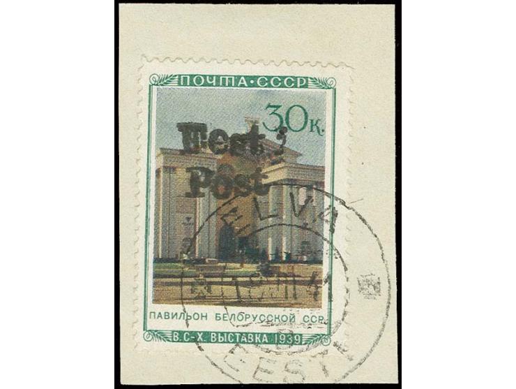 Weißrussische SSR 30 K., mit sauberem Stempel "ELVA B 18 VII 41" auf Briefstück, Kabinett, u.a. sign. Vaher